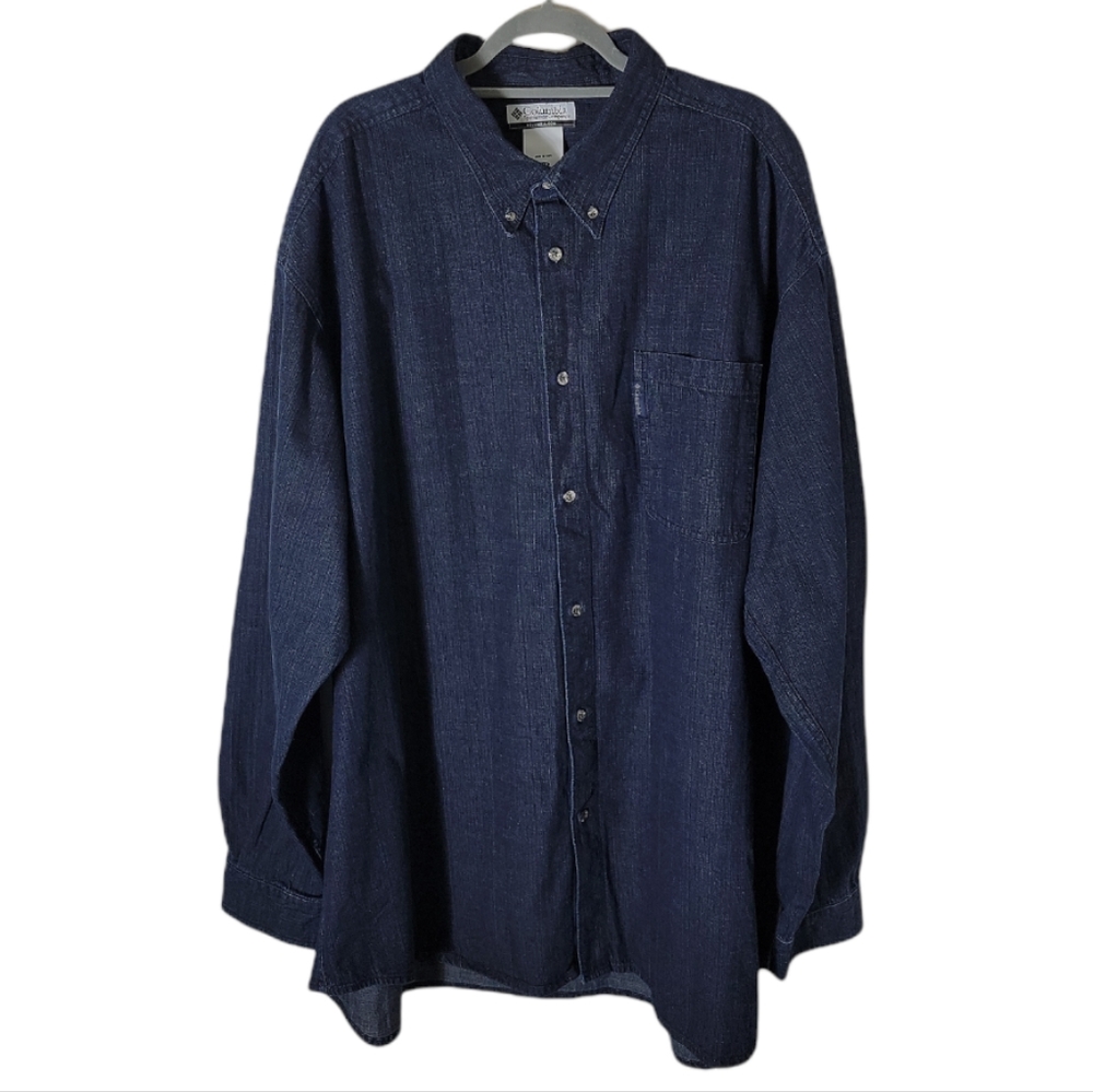 Columbia big & tall 4XT denim chambray button down long sleeve shirt blue men's